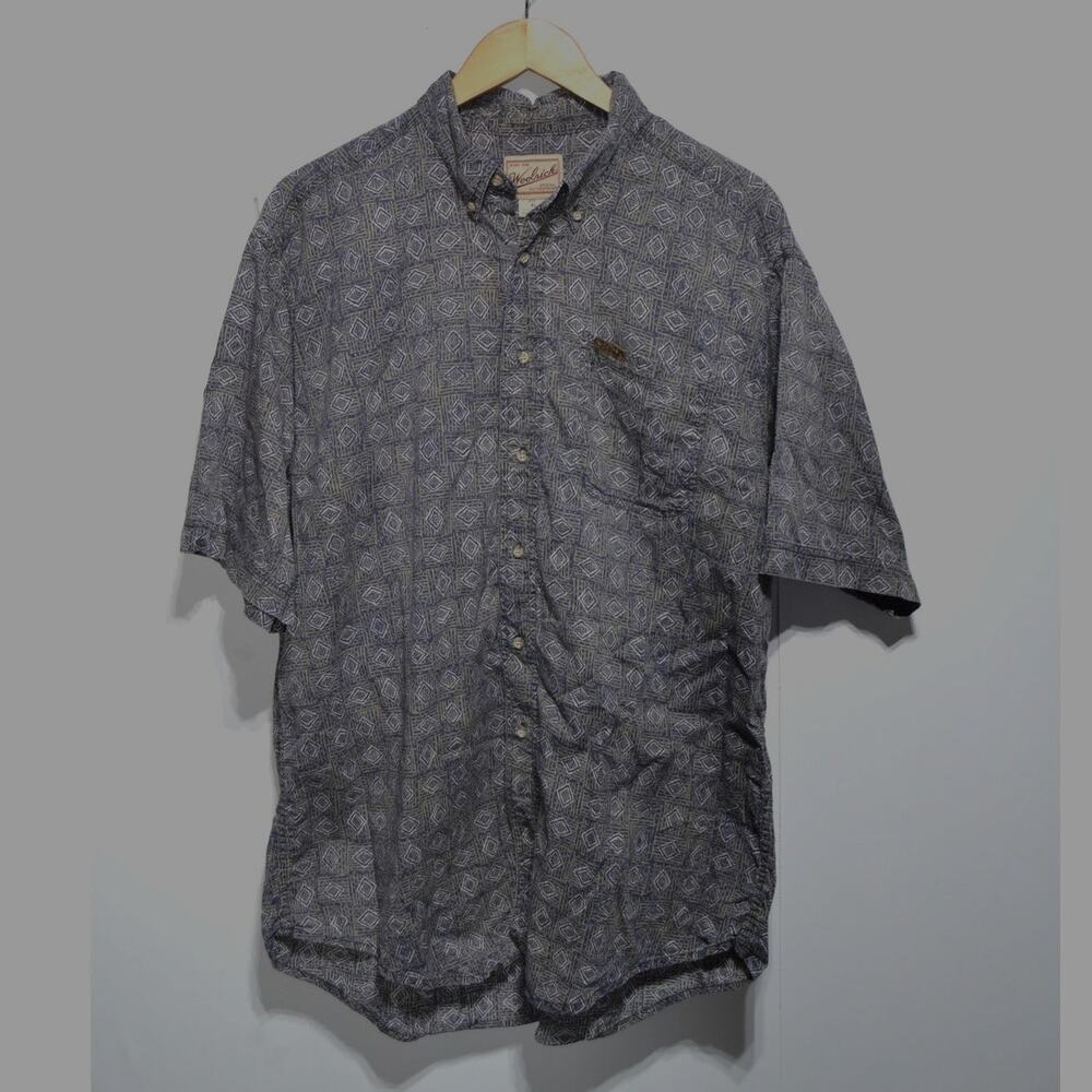 Woolrich Vintage Men's Short Sleeve Aztec Pattern Shirt XL Blue & Cream